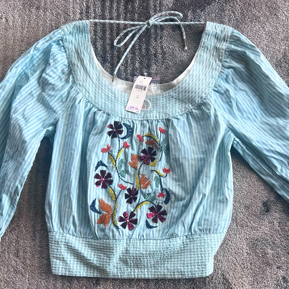 Anthropologie Cropped Embroidered Top